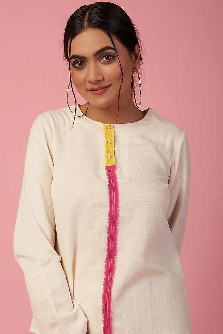 Off-White Khadi Cotton Collared Straight Tunic by Lugda by DIHI at Pernia's Pop Up Shop