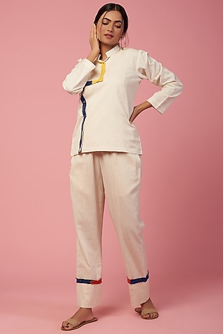 Off-White Khadi Cotton Collared Shirt by Lugda by DIHI