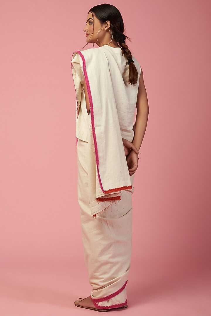 Off-White Khadi Cotton Festive Saree Set by Lugda by DIHI at Pernia's Pop Up Shop
