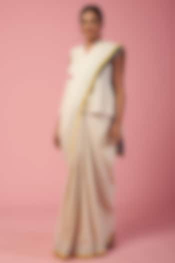 Off-White Khadi Cotton Bordered Saree Set by Lugda by DIHI