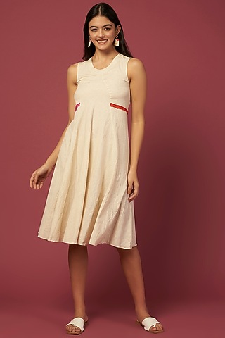 White Cotton Panelled Dress by Lugda by DIHI