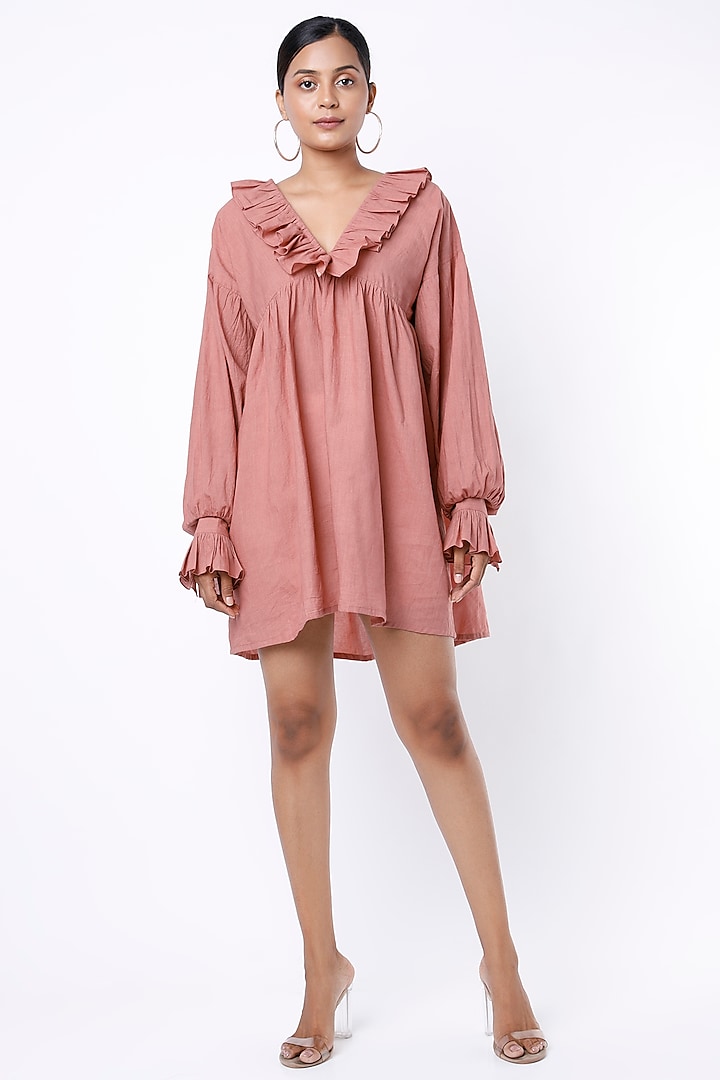 Blush Pink Ruffled Mini Dress by Lugda by DIHI at Pernia's Pop Up Shop