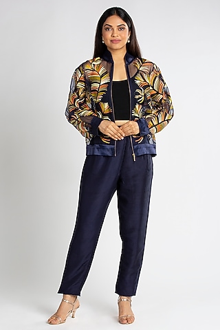 Midnight Blue Embroidered Co-Ord Set Set by Luxuries of Kashmir