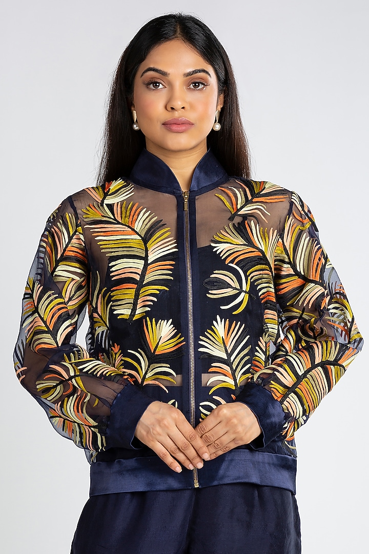 Midnight Blue Embroidered Co-Ord Set Set by Luxuries of Kashmir at Pernia's Pop Up Shop
