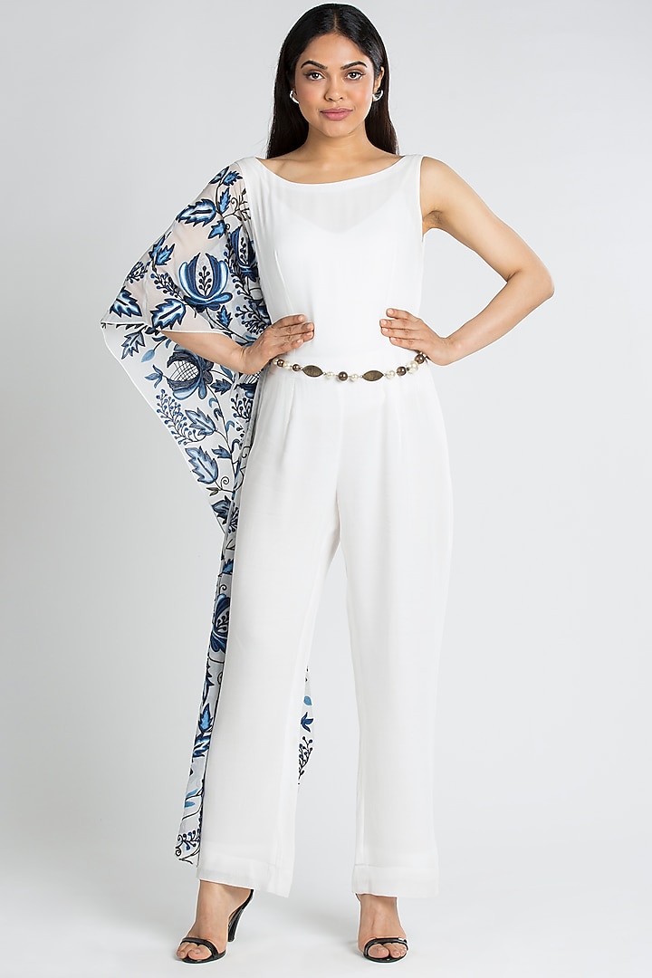 White Embroidered Jumpsuit by Luxuries of Kashmir