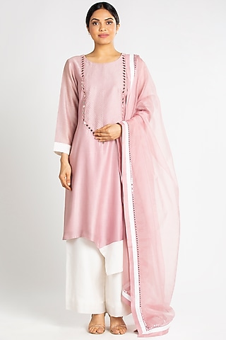 Old Rose Chanderi Kurta Set by Luxuries of Kashmir