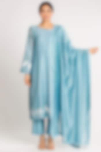 Sky Blue Embroidered Kurta Set by Luxuries of Kashmir
