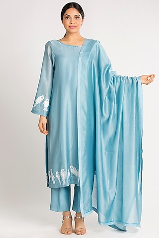 Sky Blue Embroidered Kurta Set by Luxuries of Kashmir