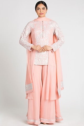 Baby Pink Georgette Sharara Set by Luxuries of Kashmir