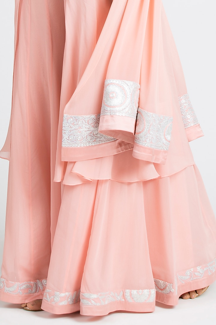 Baby Pink Georgette Wedding Sharara Set by Luxuries of Kashmir at Pernia's Pop Up Shop