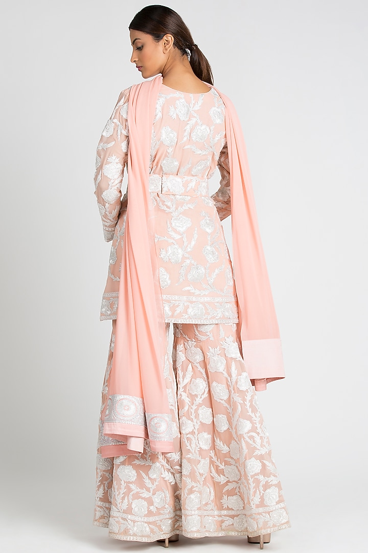Peach Georgette Bridal Sharara Set by Luxuries of Kashmir at Pernia's Pop Up Shop