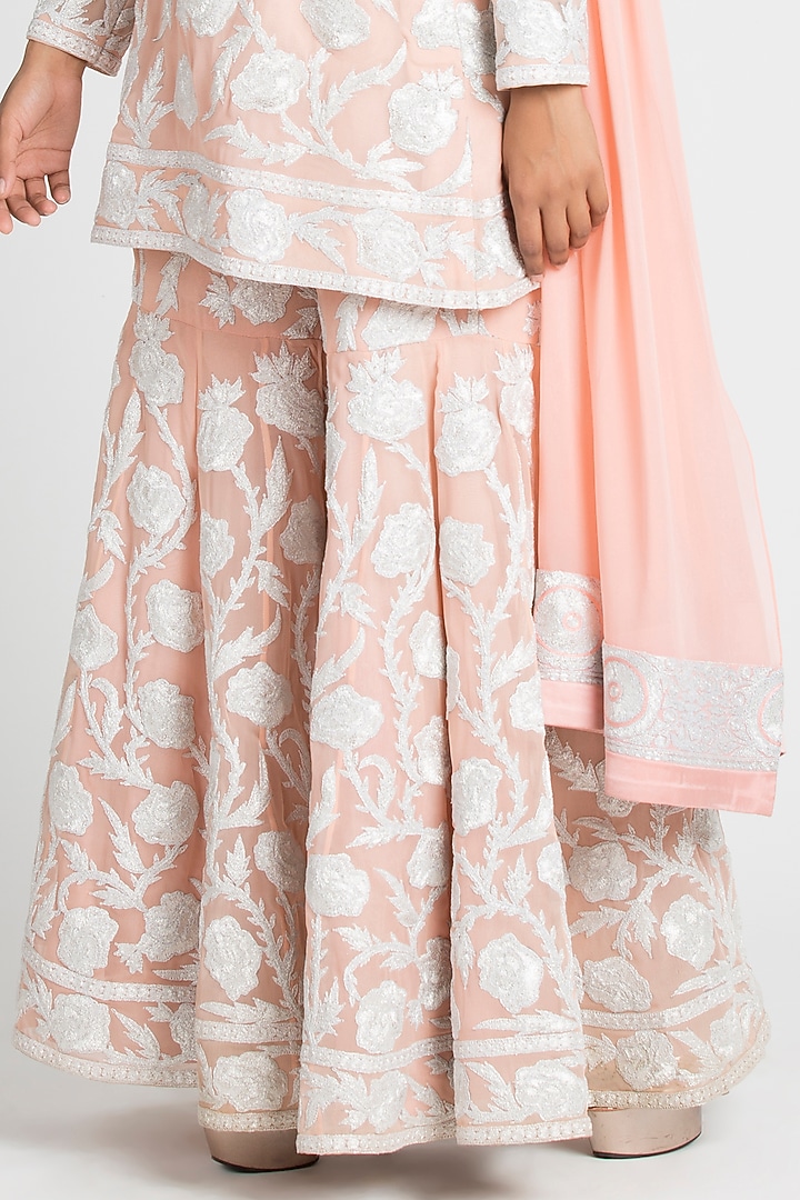 Peach Georgette Bridal Sharara Set by Luxuries of Kashmir at Pernia's Pop Up Shop