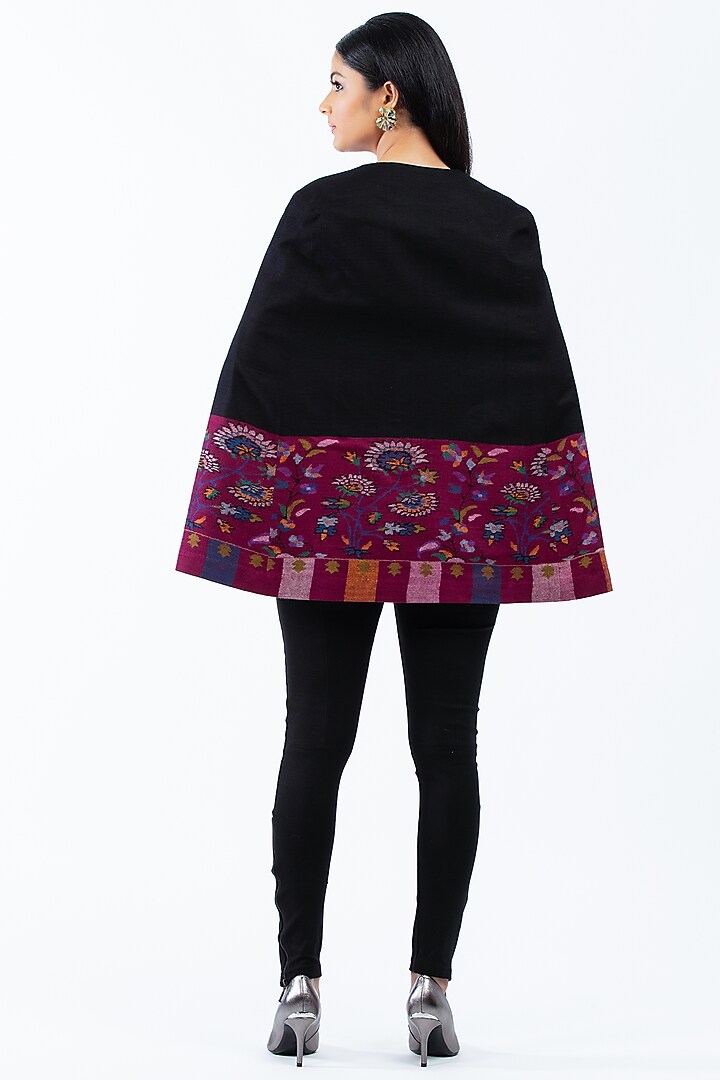 Black Woven Pashmina Cape by Luxuries of Kashmir at Pernia's Pop Up Shop