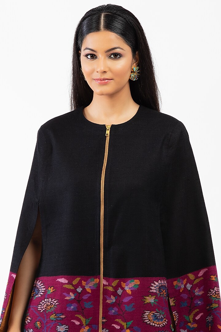 Black Woven Pashmina Cape by Luxuries of Kashmir at Pernia's Pop Up Shop