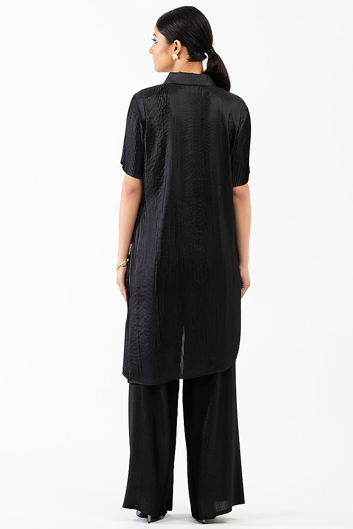 Black Pleated Silk Pant Set by Luxuries of Kashmir at Pernia's Pop Up Shop