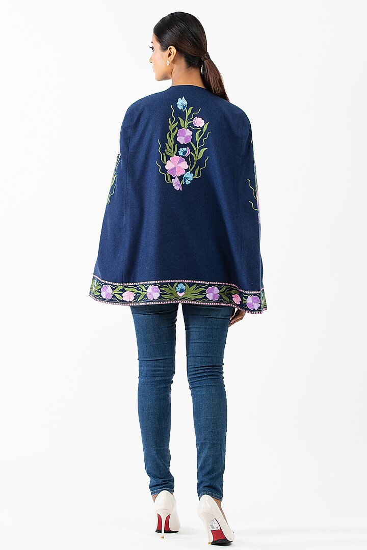 Royal Blue Embroidered Cape by Luxuries of Kashmir at Pernia's Pop Up Shop