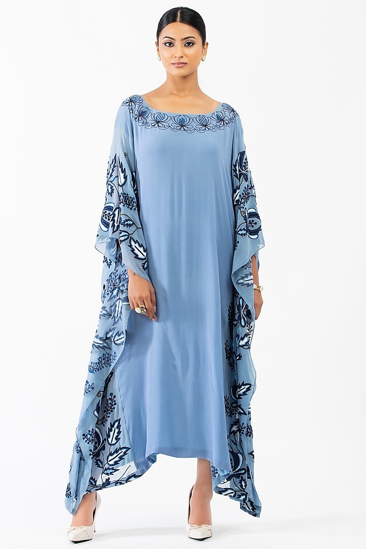 Blue Embroidered Kaftan by Luxuries of Kashmir