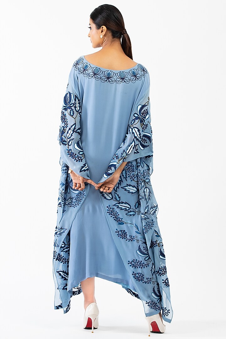 Blue Embroidered Kaftan by Luxuries of Kashmir at Pernia's Pop Up Shop