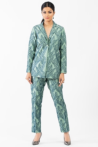 Green Embroidered Pant Set by Luxuries of Kashmir