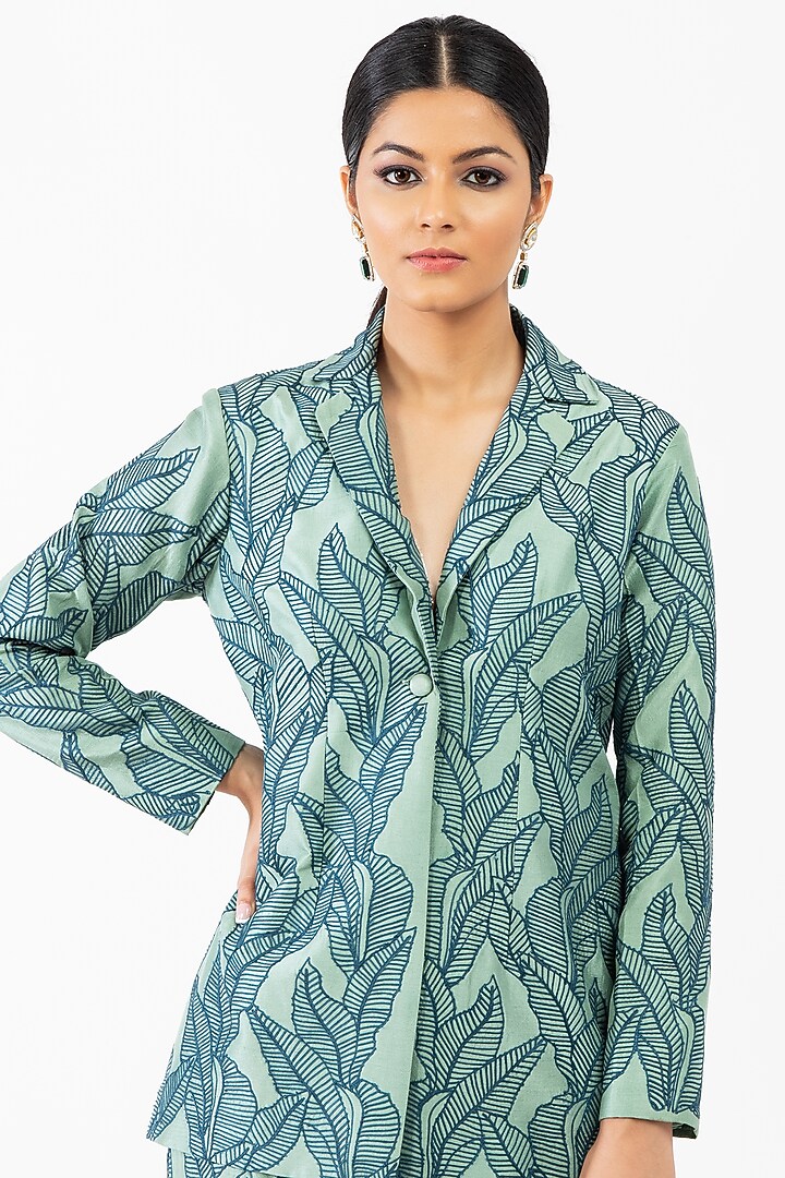 Green Embroidered Pant Set by Luxuries of Kashmir at Pernia's Pop Up Shop