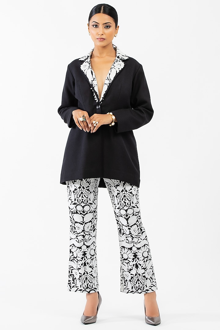 Black & White Embroidered Pant Set by Luxuries of Kashmir
