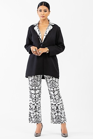 Black & White Embroidered Pant Set by Luxuries of Kashmir