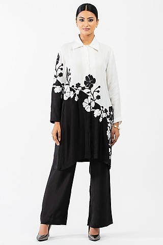 Black Tabby Silk Pant Set by Luxuries of Kashmir