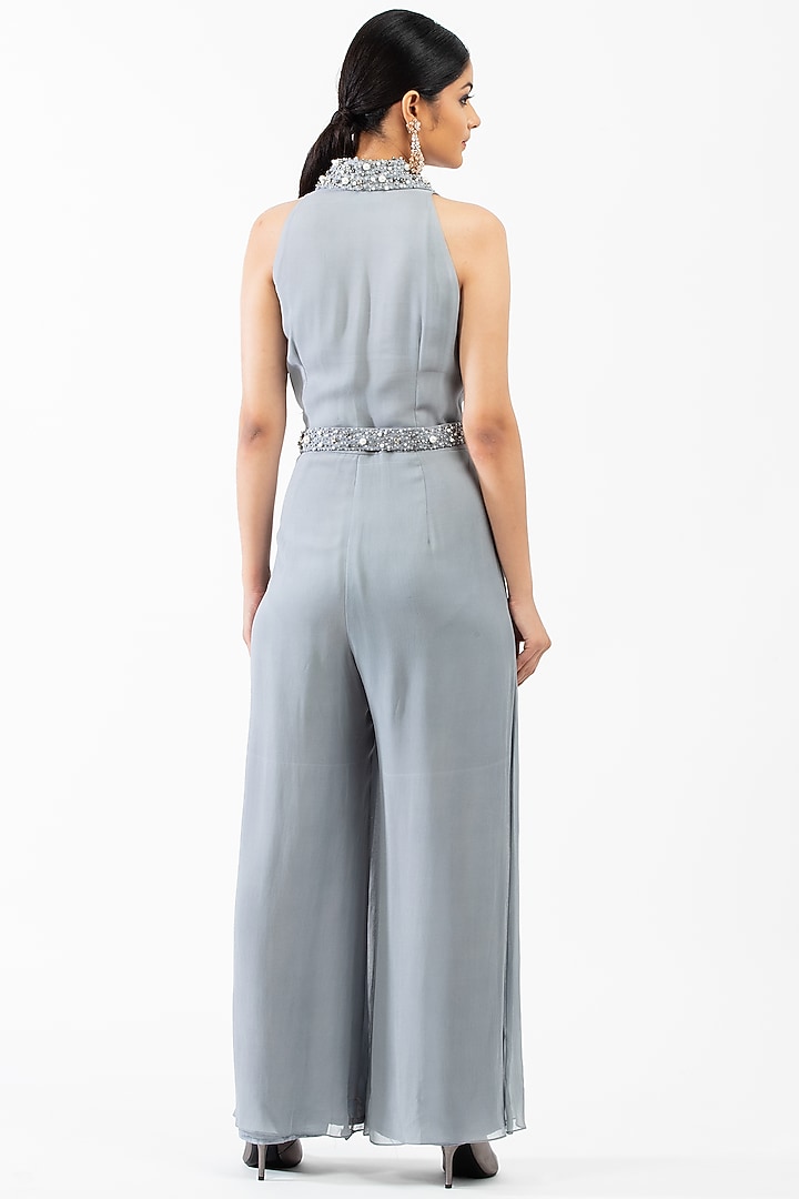 Grey Georgette Jumpsuit by Luxuries of Kashmir at Pernia's Pop Up Shop