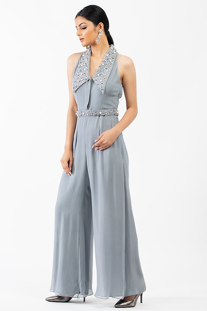 Grey Georgette Jumpsuit by Luxuries of Kashmir at Pernia's Pop Up Shop