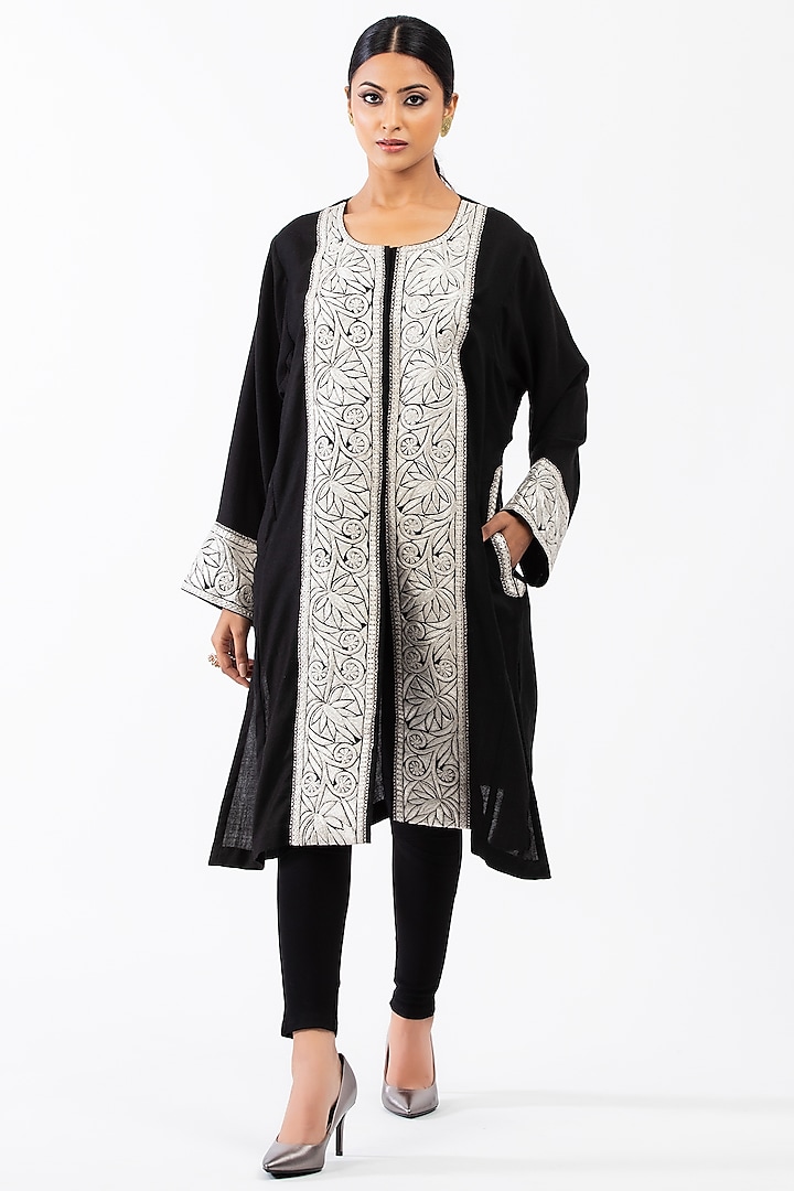 Black Embroidered Pheran by Luxuries of Kashmir
