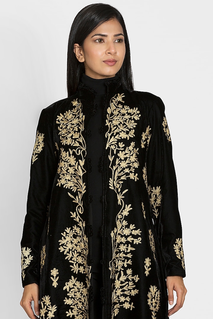 Black Embroidered Jacket by Luxuries of Kashmir at Pernia's Pop Up Shop