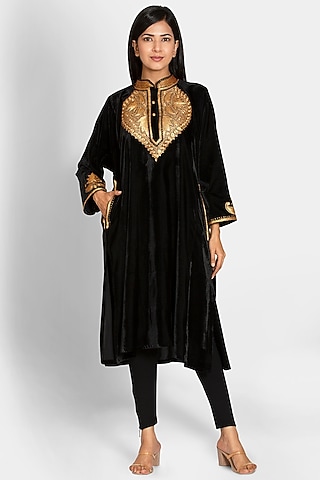 Black Tilla Embroidered Pheran by Luxuries of Kashmir