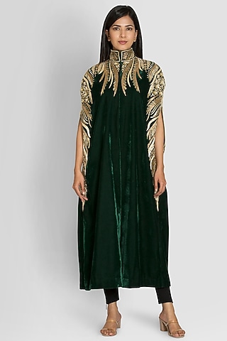 Green Embroidered Kurta by Luxuries of Kashmir