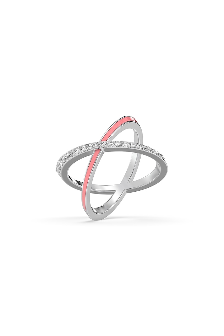 Silver Finish Diamond Blush Pink Enameled Ring In Sterling Silver by Lukson at Pernia's Pop Up Shop