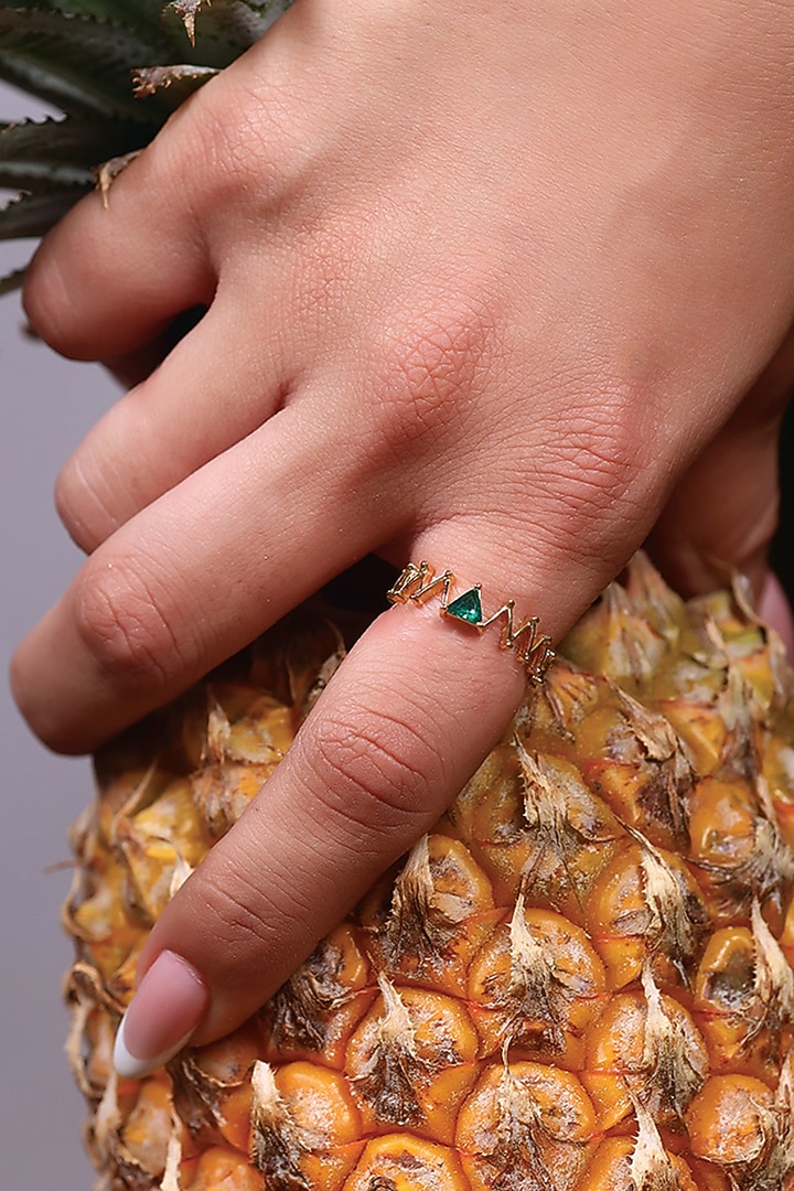 Gold Plated Lab-Grown Emerald Stone Ring In Sterling Silver by Lukson at Pernia's Pop Up Shop