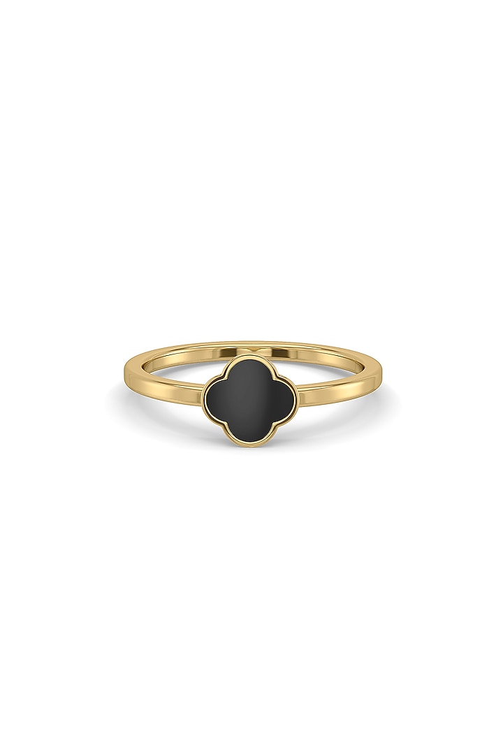 Gold Plated Lab-Grown Gemstone Black Enameled Ring In Sterling Silver by Lukson at Pernia's Pop Up Shop
