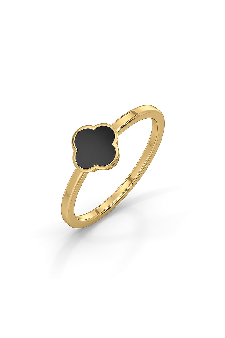 Gold Plated Lab-Grown Gemstone Black Enameled Ring In Sterling Silver by Lukson at Pernia's Pop Up Shop