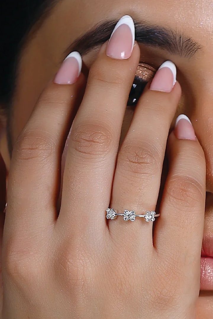 Anti-Tarnish White Finish Lab-Grown Diamond Floral Ring In Sterling Silver by Lukson at Pernia's Pop Up Shop