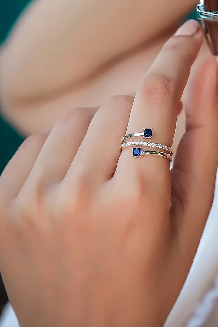 Gold Plated Lab-Grown Diamond & Sapphire Ring In Sterling Silver by Lukson at Pernia's Pop Up Shop