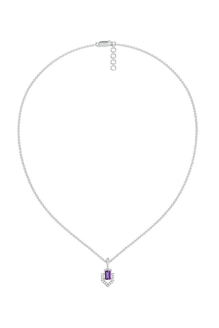 Anti-Tarnish White Finish Diamond & Amethyst Necklace In Sterling Silver by Lukson at Pernia's Pop Up Shop