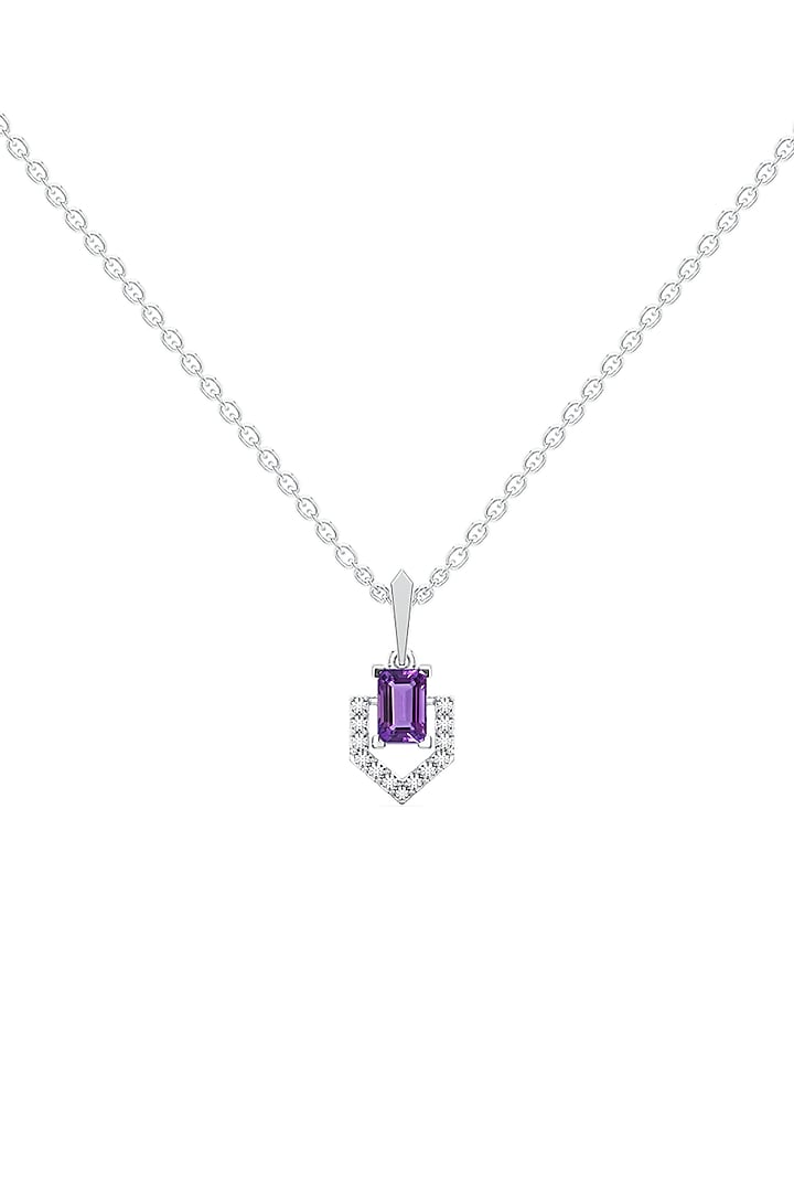 Anti-Tarnish White Finish Diamond & Amethyst Necklace In Sterling Silver by Lukson at Pernia's Pop Up Shop