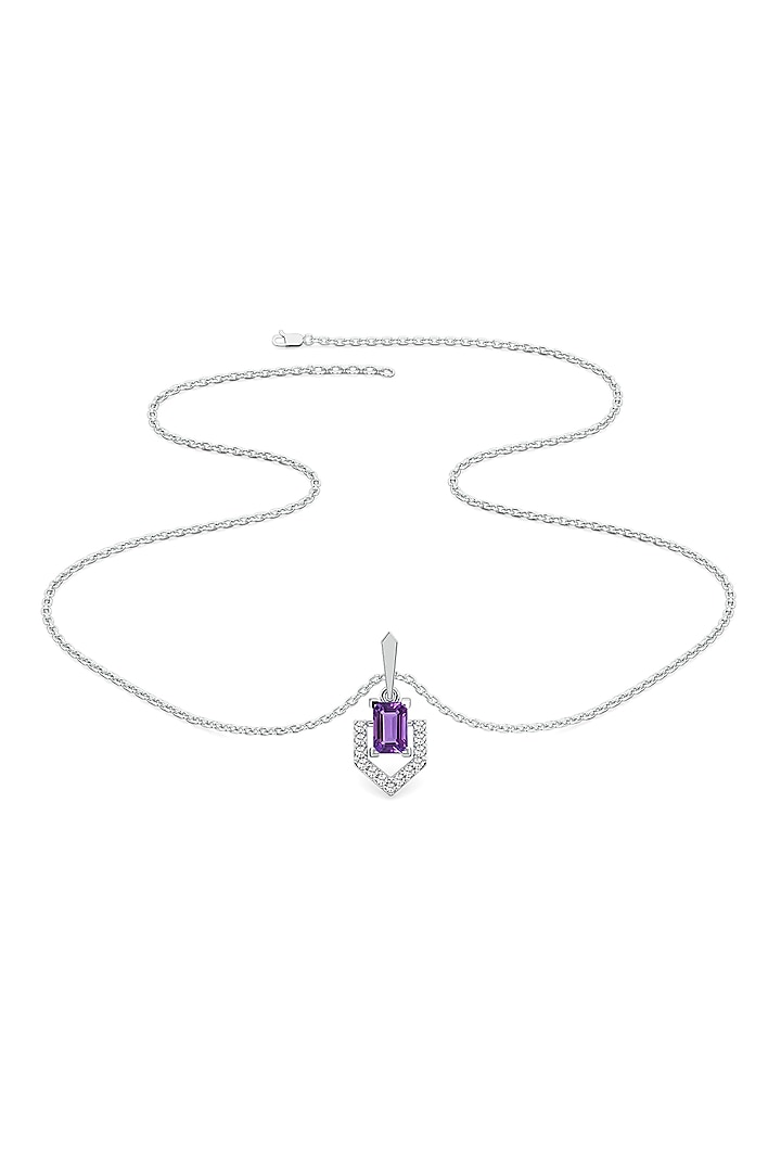 Anti-Tarnish White Finish Diamond & Amethyst Necklace In Sterling Silver by Lukson at Pernia's Pop Up Shop