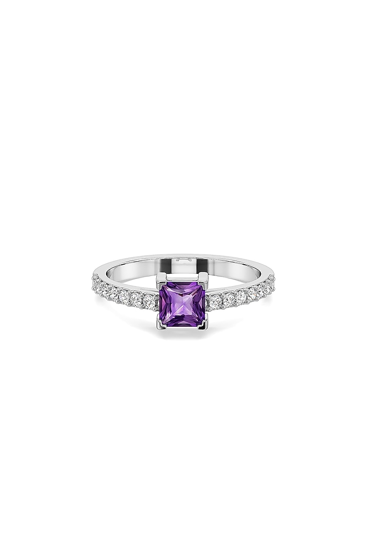 Anti-Tarnish White Finish Diamond & Amethyst Ring In Sterling Silver by Lukson at Pernia's Pop Up Shop