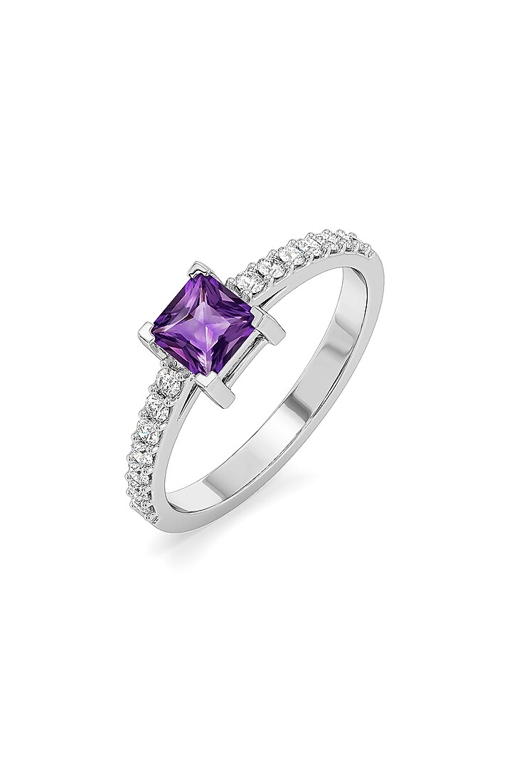 Anti-Tarnish White Finish Diamond & Amethyst Ring In Sterling Silver by Lukson at Pernia's Pop Up Shop