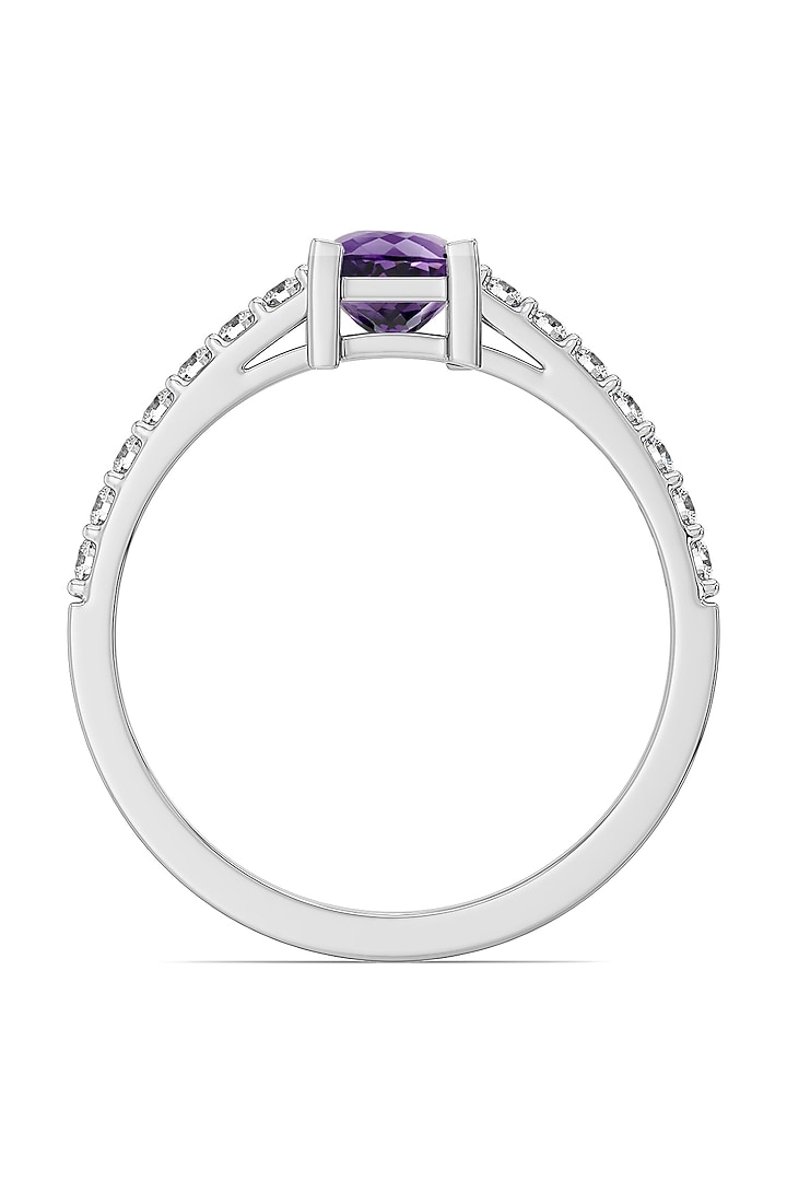 Anti-Tarnish White Finish Diamond & Amethyst Ring In Sterling Silver by Lukson at Pernia's Pop Up Shop