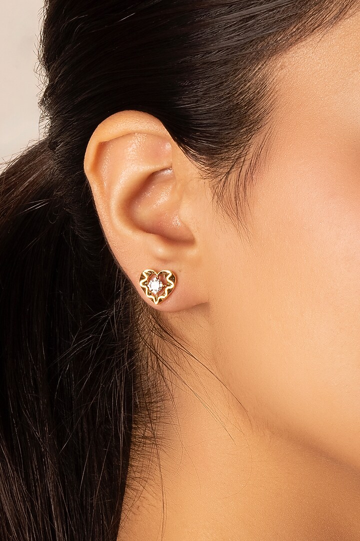 Gold Plated Lab-Grown Diamond Heart Stud Earrings In Sterling Silver by Lukson at Pernia's Pop Up Shop