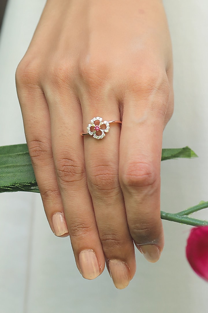 Gold Plated Lab Grown Diamond Floral Ring In Sterling Silver by Lukson at Pernia's Pop Up Shop