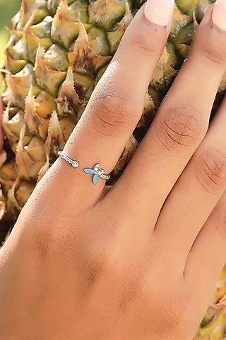 Gold Plated Lab Grown Diamond Butterfly Ring In Sterling Silver by Lukson