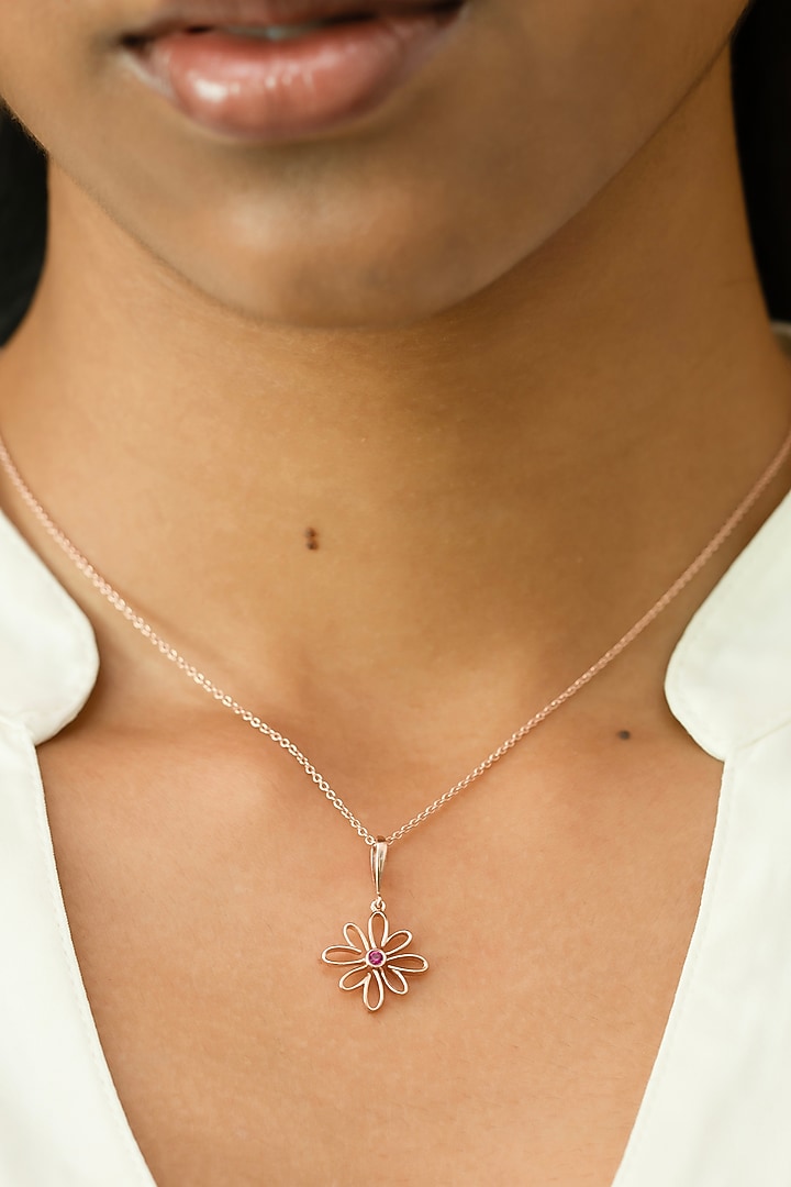 Rose Gold Plated Diamond & Ruby Stone Pendant Necklace In Sterling Silver by Lukson at Pernia's Pop Up Shop