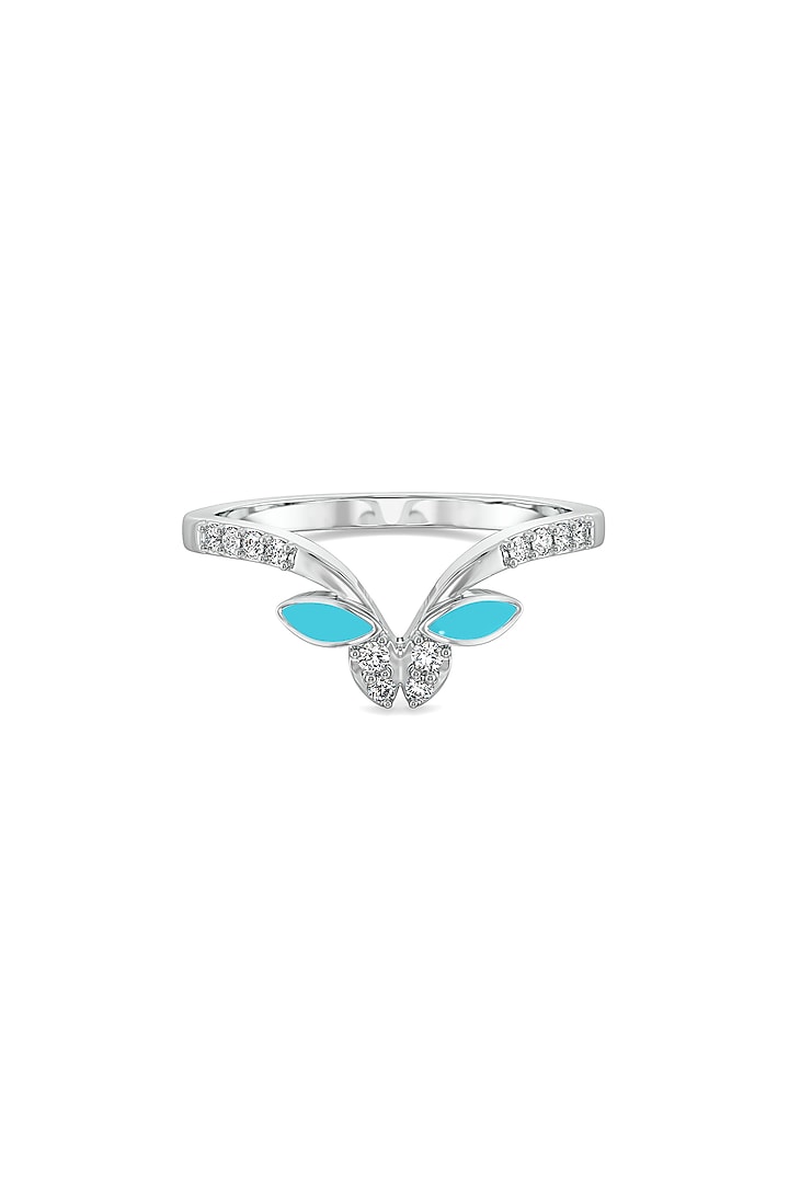 Anti-Tarnish White Finish Diamond Butterfly Ring In Sterling Silver by Lukson at Pernia's Pop Up Shop